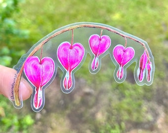 Bleeding Heart Floral Sticker, Clear Vinyl Decal