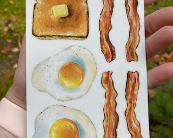 Breakfast Food Sticker Set, Eggs, Bacon, Toast Vinyl Decals