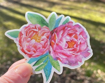 Pink Peony Sticker, Watercolor Floral Art, Girly Decal