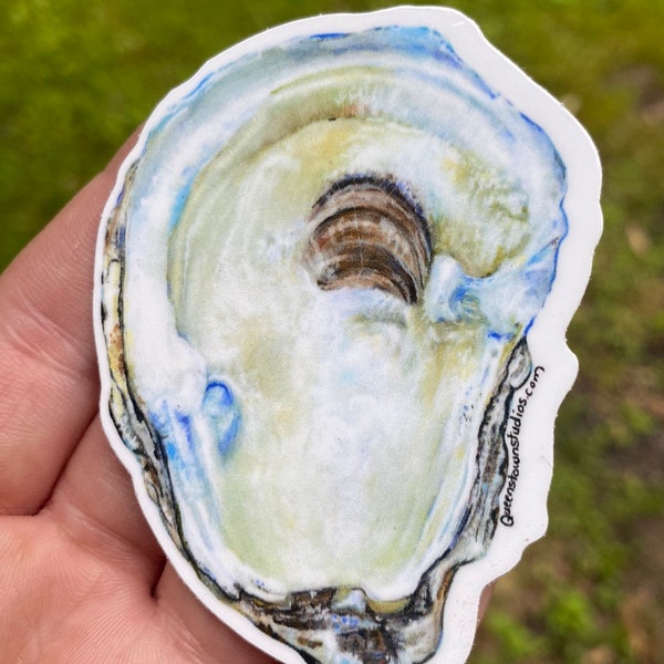 Beautiful Oyster Shell Vinyl Sticker, coastal art, fine art decal from a watercolor painting