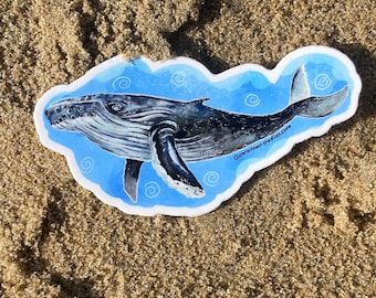 Pegatina de vinilo de ballena jorobada, calcomanía de vida marina del océano en acuarela