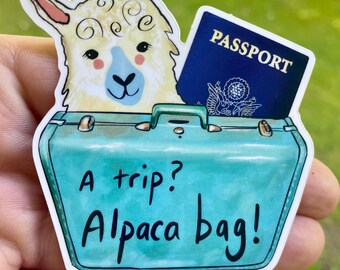 Pegatina de vinilo para bolsa de alpaca, calcomanía artística de viaje