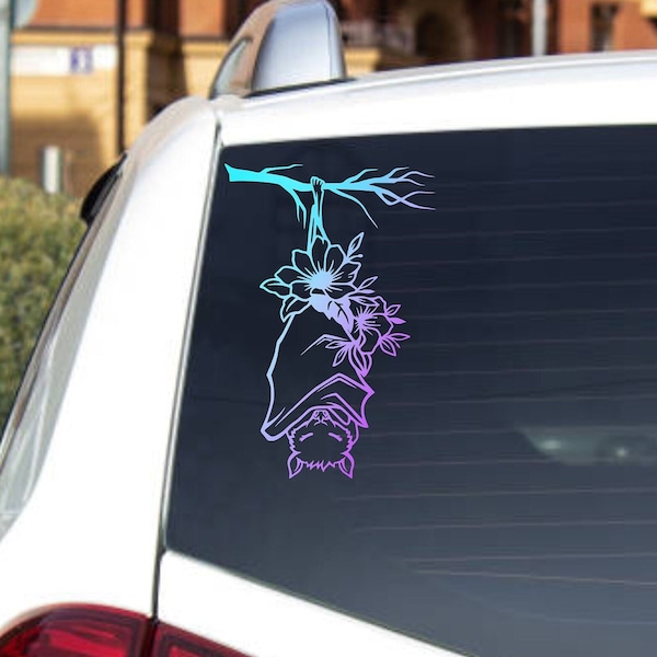 Floral Bat Vinyl Decal | Holographic Bumper Sticker | Laptop Decal | Halloween Cute Design | Goth Car Accessories | Spooky Season