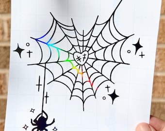Spooky Cute Spiderweb Heart Decal | Gothic Halloween Car Sticker | Holographic Vinyl Window Decal