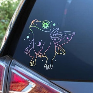 Frog Fairy Vinyl Decal Sticker | Holographic Sticker | Celestial Decor | Laptop Sticker | Cute Car Accessories | Cottage Core | Witchy Gifts