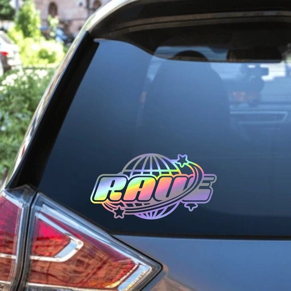 Rave Y2k Holographic Vinyl Car Window Decal | EDM | Techno | Music Festival | Dubstep | Riddim | Bumper Sticker | Car Acessories | Laptop