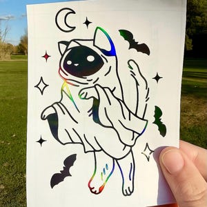 Ghost Cat Car Decal | Cute Spooky Car Sticker for Halloween or Everyday