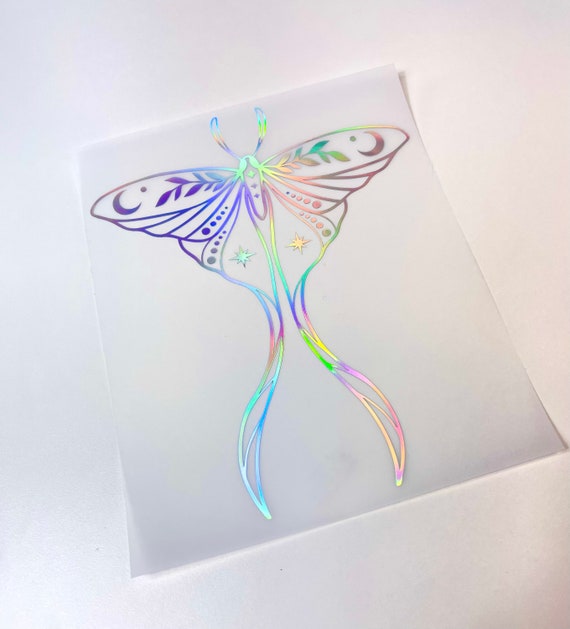 Luna Moth Holographic Vinyl Car Window Decal | Celestial Decor | Laptop Sticker | Cute Car Accessories | Cottage Core | Witchy Gifts |