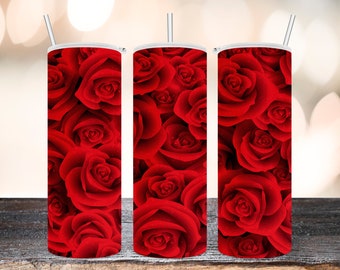 Rose Tumbler Wrap Red Sublimation Tapered 20 oz Skinny and Straight Tumbler Digital Downloads