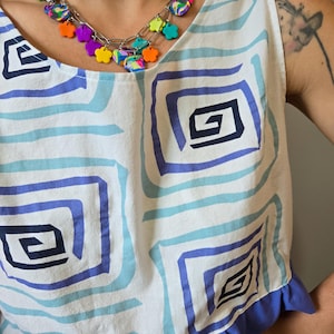 Handmade upcycled ruffle top, relaxed fit crop top, colorful dopamine women fashion,one of a kind clothing, upcycled sustainable clothing