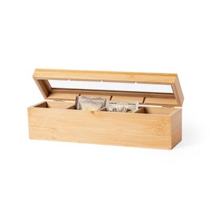 Bamboo tea box with 4 storage compartments