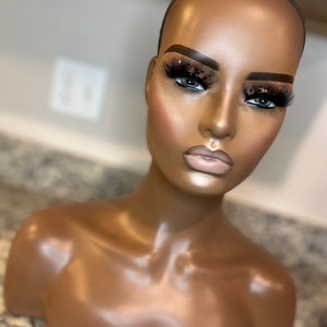 Smiling Mannequin Head With Shoulders Maniquin Head For Wigs Dark Brown Wig  Display Mannequin Head Female African Wig Head