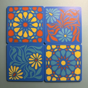 Multi-coloured 3D Printed Coasters – Geometric & Floral Patterns | Modern PLA Drink Coasters | Unique Table Decor