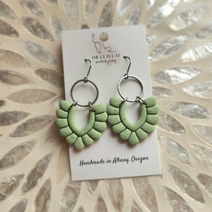 Polymer Clay Earrings, Sage Green Granite, Boho, Feminine,  Stainless Steel, Statement Earrings, Lightweight, Gift for her