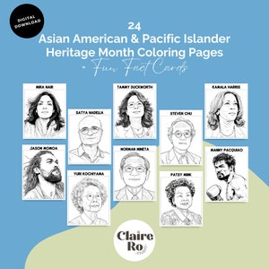 24 Asian American and Pacific Islander Heritage Month Coloring Pages | AAPI Heritage Month Coloring Pages | Fun Facts | Digital Download