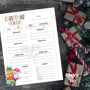 Printable Christmas Wish List for Kids | Printable Gift List for Children | Kids Holiday Wish List | Santa Wish List for Kids