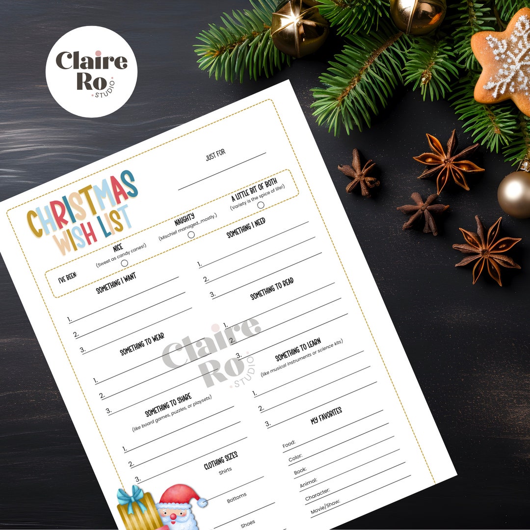 Printable Christmas Wish List for Kids Printable Gift List for Children ...