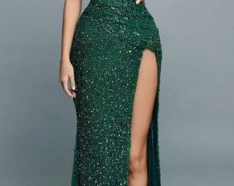 black and green prom dress
