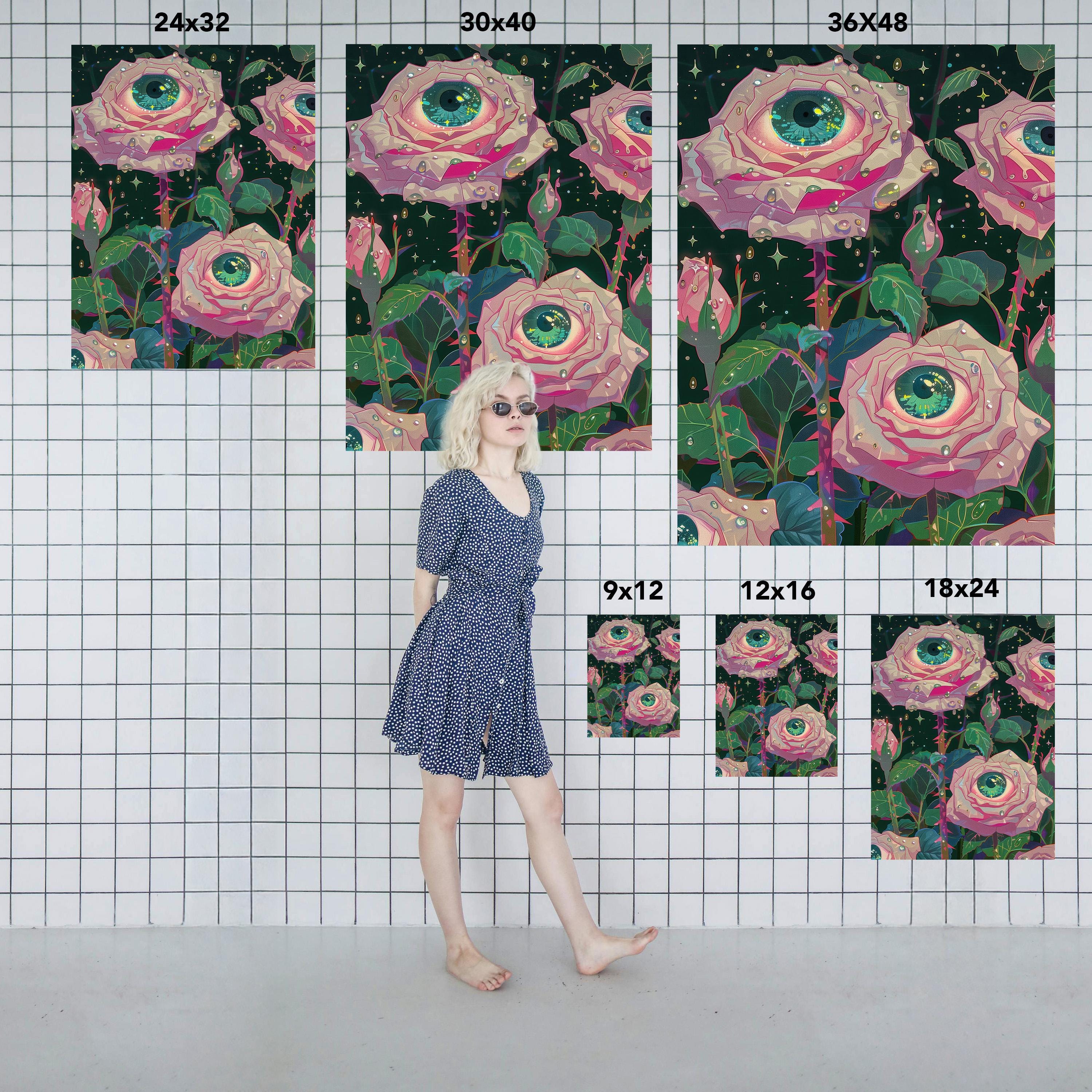 Surreal Floral Eye Art Print – Whimsical Rose Wall Art With Cosmic Gaze ...