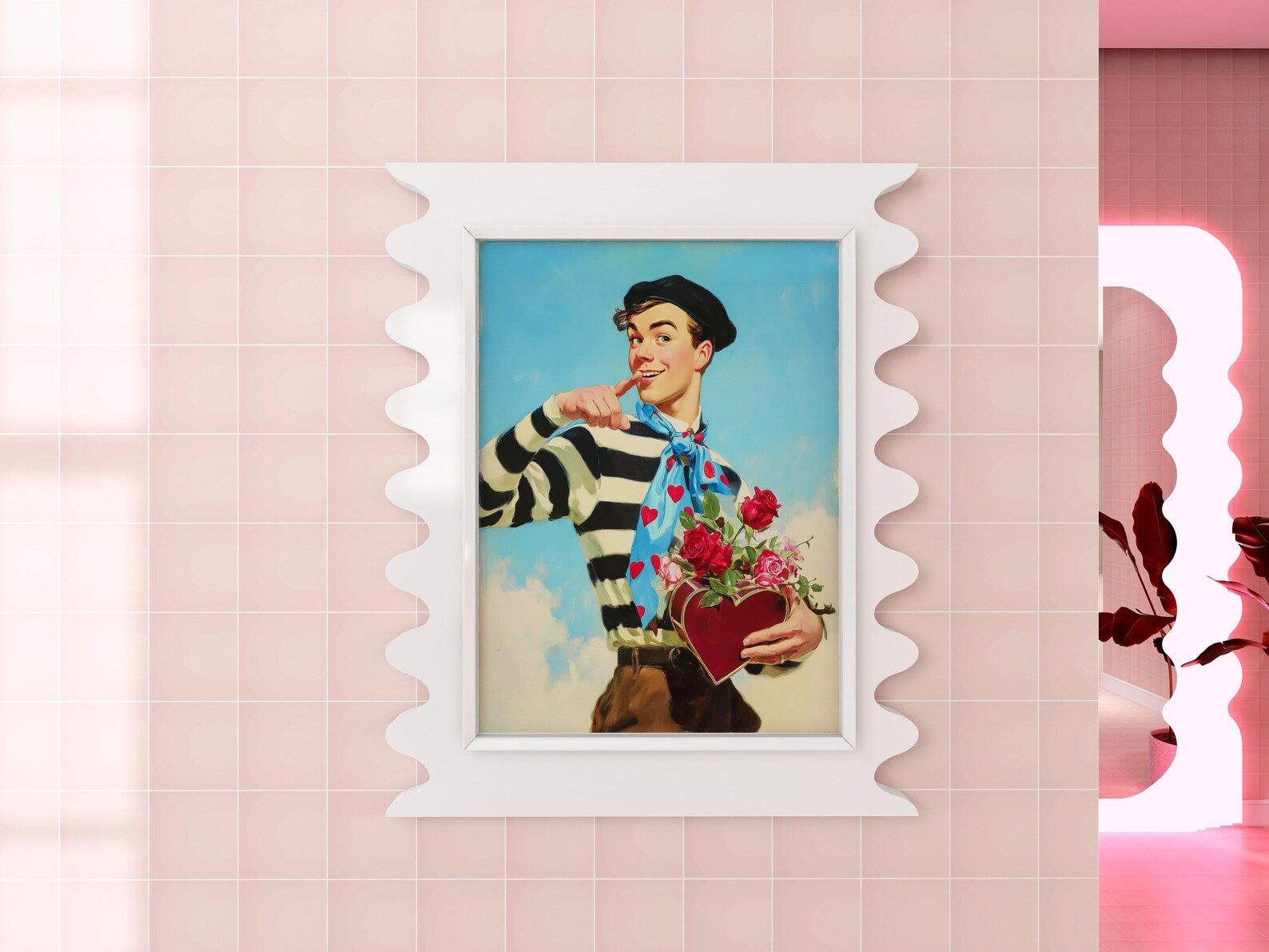 French Valentine Art Print – Retro Heart-shaped Box and Flowers Poster ...