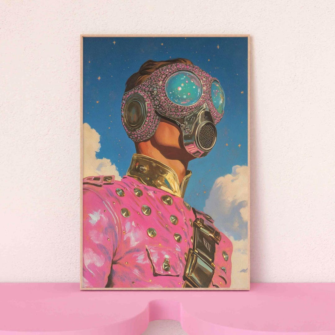 Retro Futuristic Wall Art –studded Space Helmet Print, Bold Pop Art ...