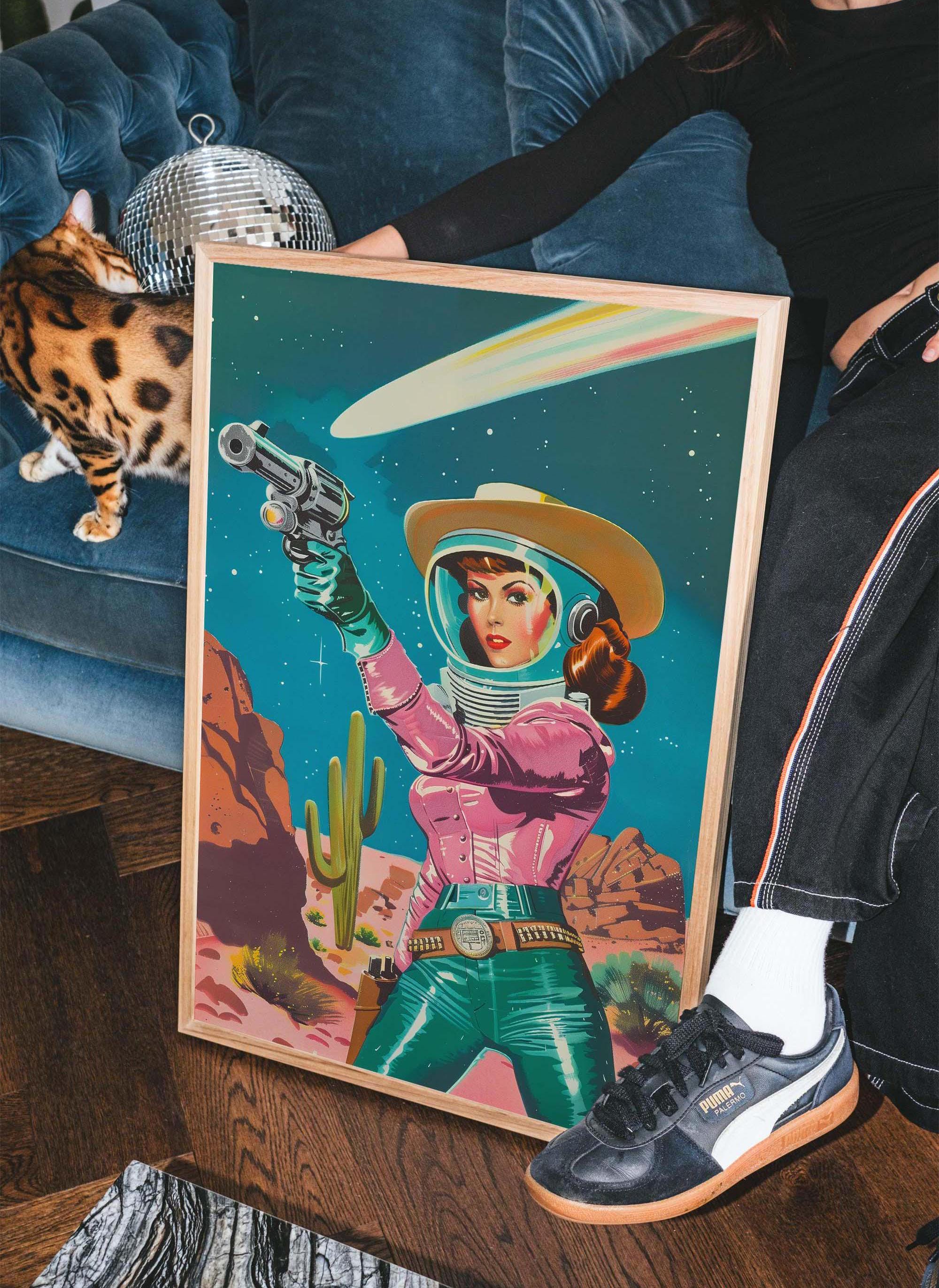 Retro Space Cowgirl Art Print – Vintage Western Sci-fi Wall Art ...