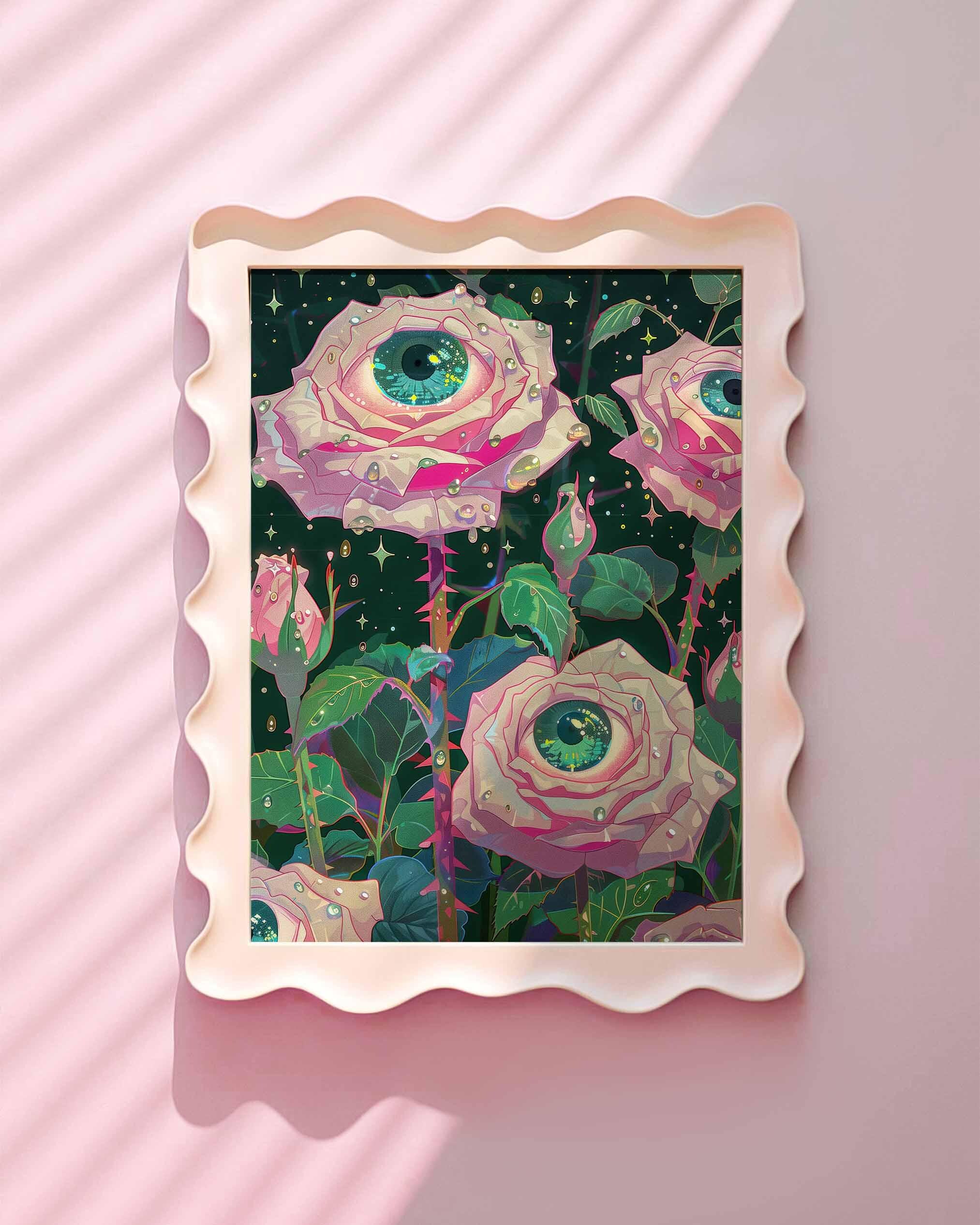 Surreal Floral Eye Art Print – Whimsical Rose Wall Art With Cosmic Gaze ...
