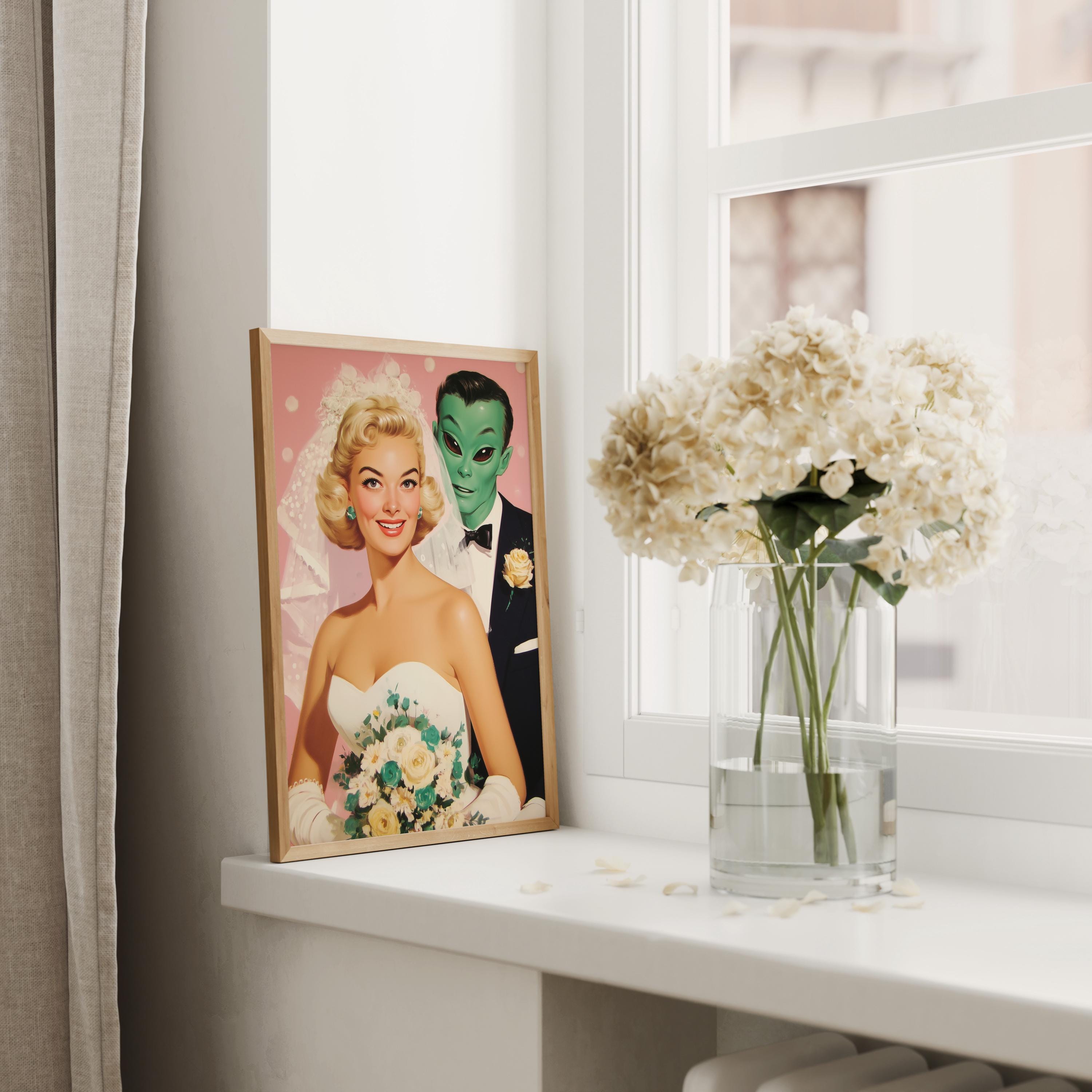 Retro Alien Wedding Art Print – 1950s Bride With Green Alien Groom ...