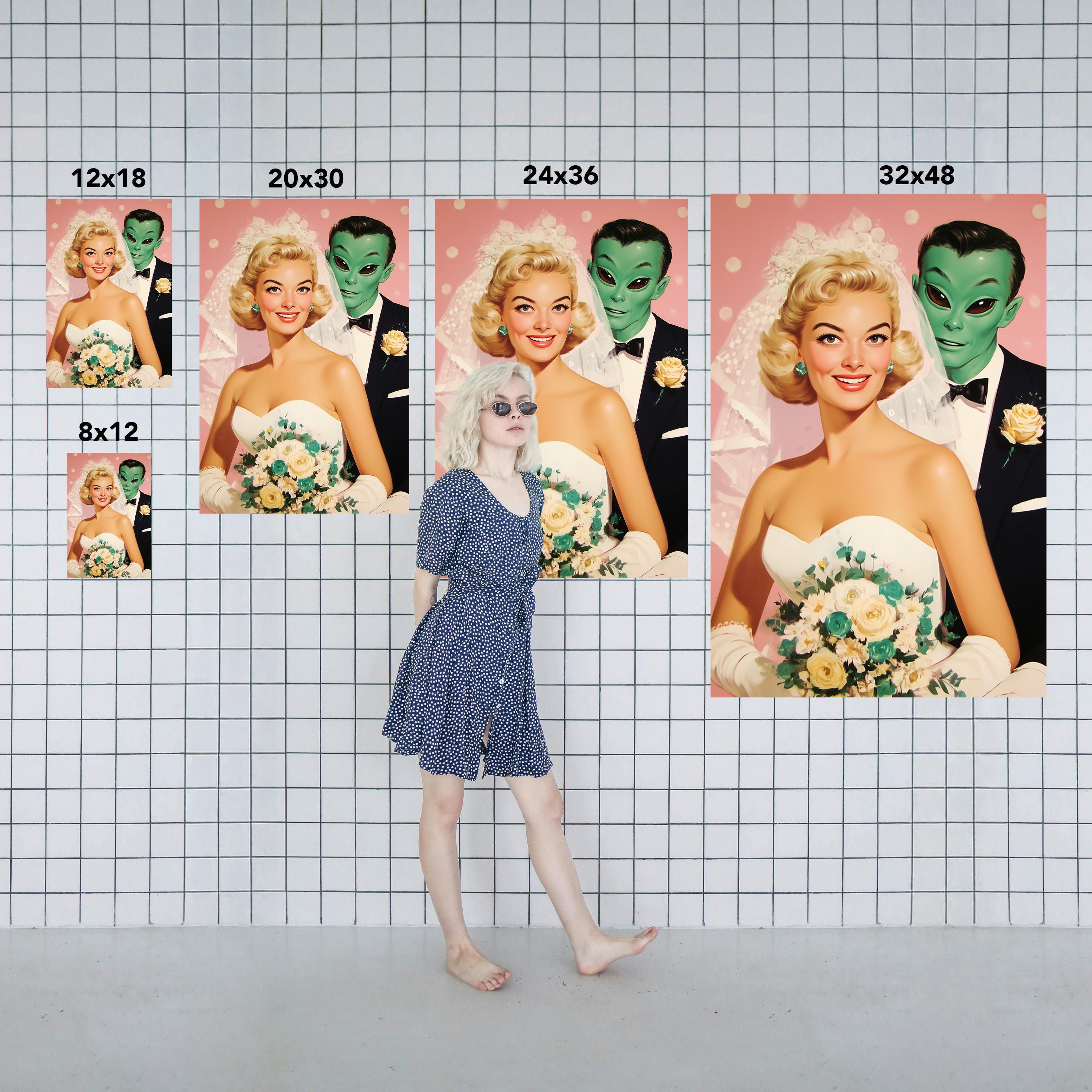 Retro Alien Wedding Art Print – 1950s Bride With Green Alien Groom ...