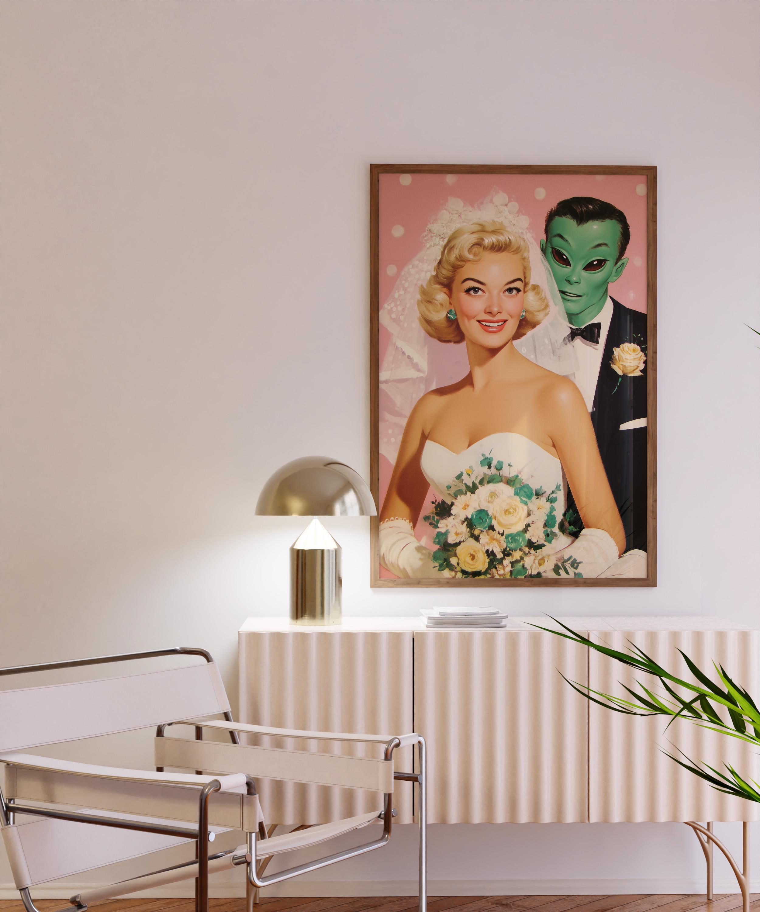 Retro Alien Wedding Art Print – 1950s Bride With Green Alien Groom ...