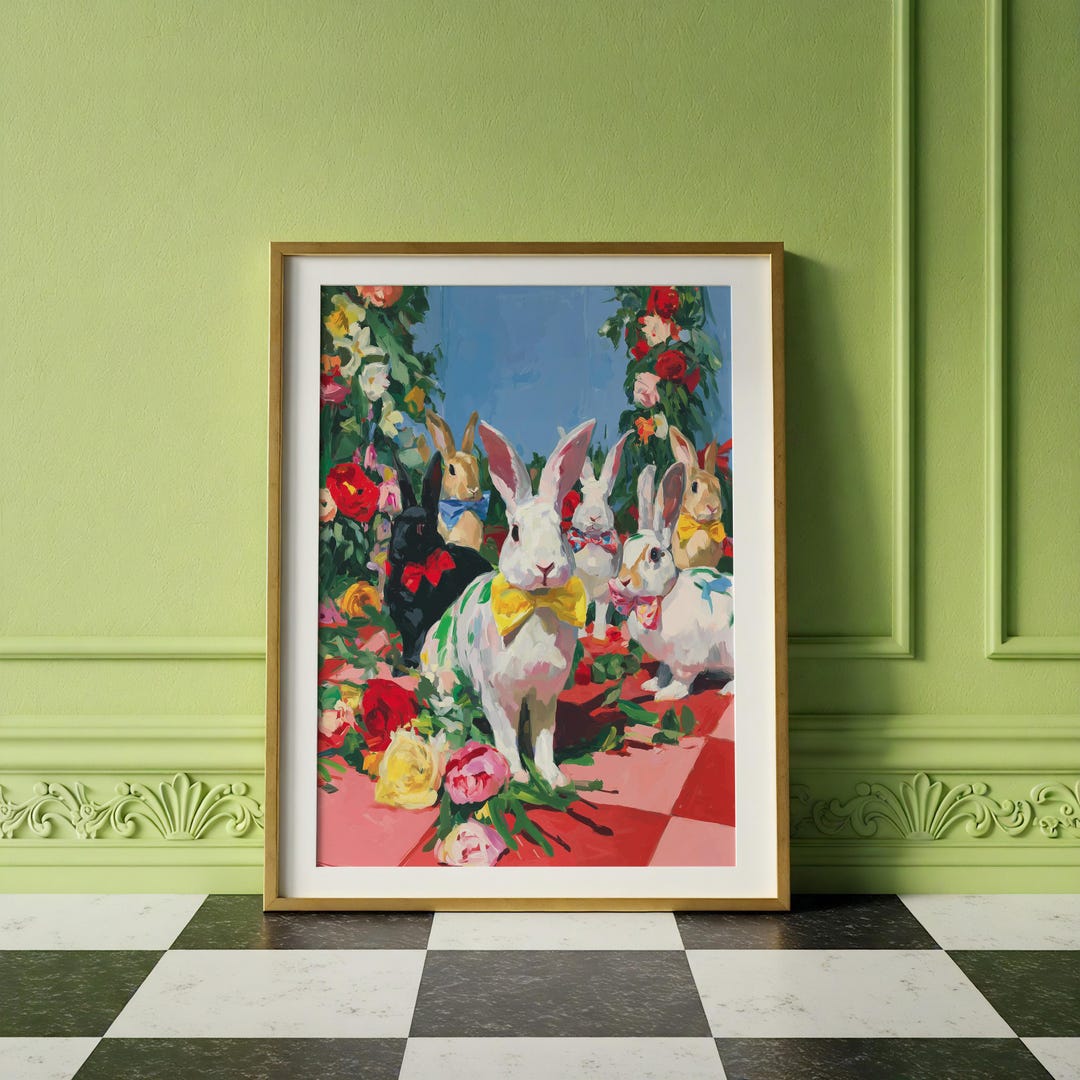 Whimsical Bunny Garden Party Wall Art Print – Playful Rabbit ...