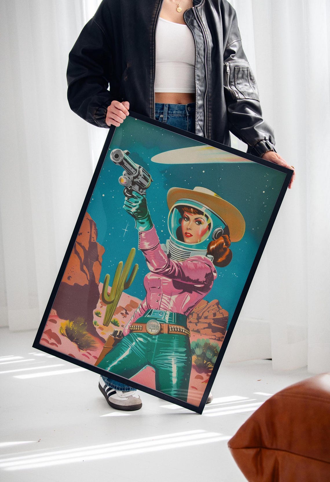 Retro Space Cowgirl Art Print – Vintage Western Sci-fi Wall Art ...
