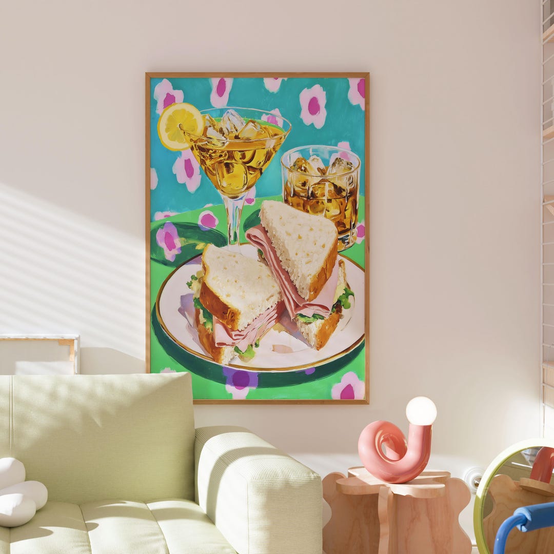 Ham Sandwich and Whiskey Pop Art Print – Retro Lunch Wall Art With ...