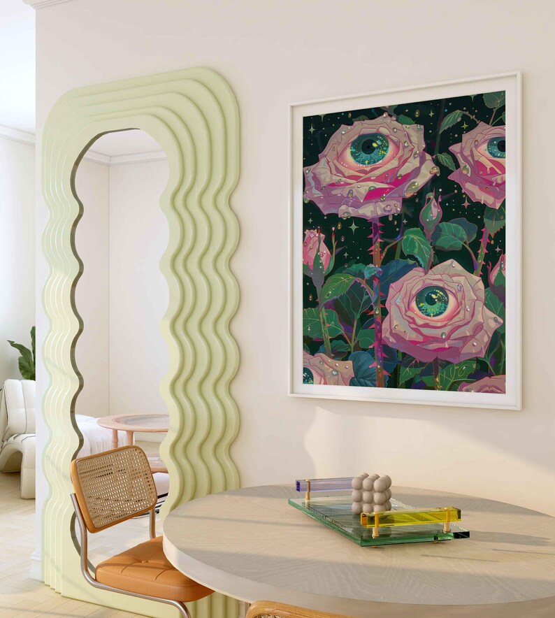 Surreal Floral Eye Art Print – Whimsical Rose Wall Art With Cosmic Gaze ...