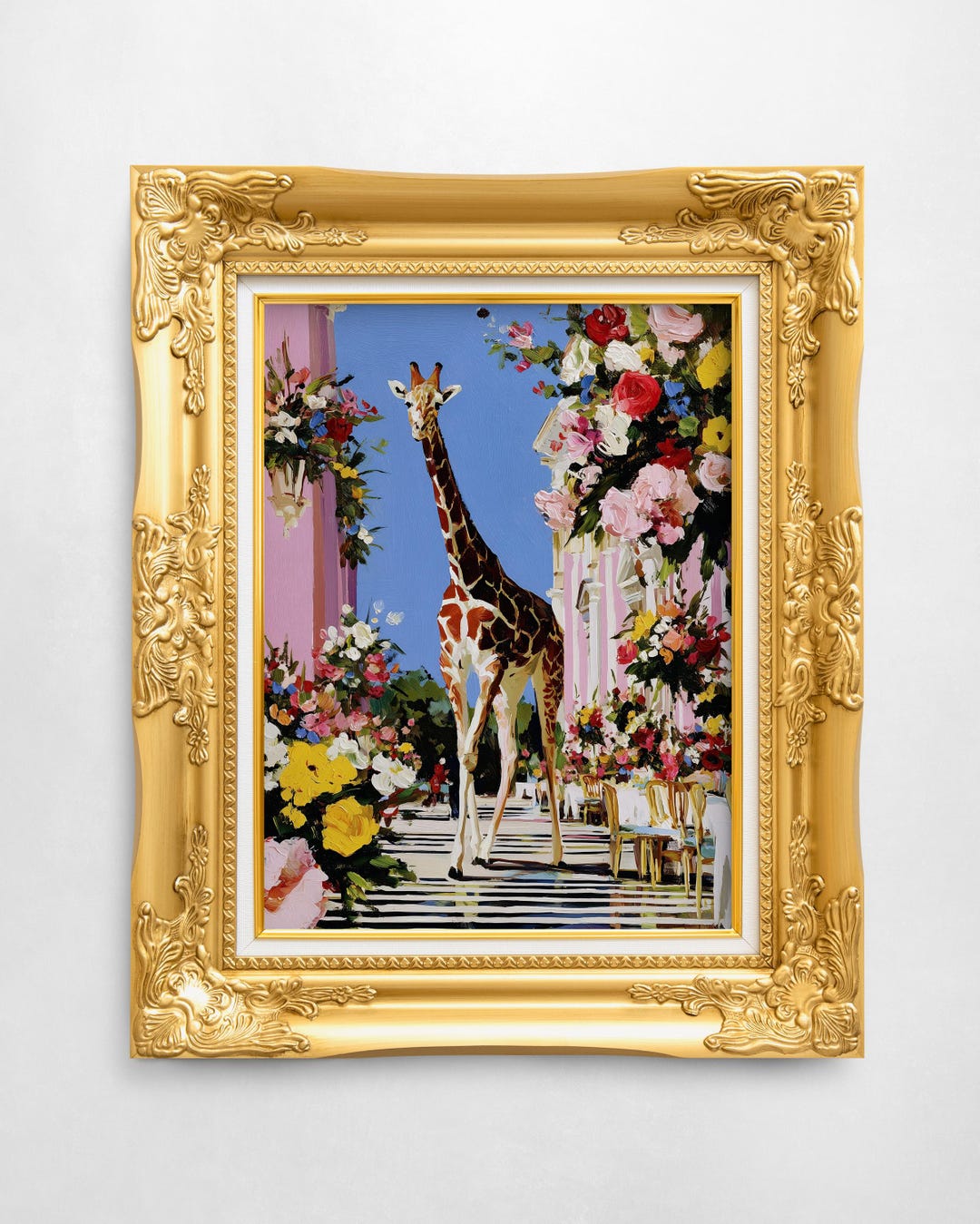 Whimsical Giraffe Floral Wall Art Print – Maximalist Botanical Animal ...