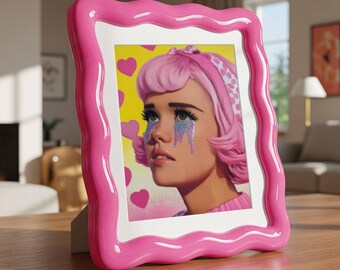 Glitter Tears Girl Art Print – Pink Pop Art Portrait with Retro Vibes, Bold Poster for Y2K, Teen or Maximalist Decor, Small to Large Sizes