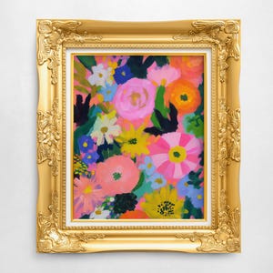 Colorful Abstract Flower Art Print – Bold Painterly Botanical Poster, Whimsical Maximalist Wall Decor for Happy, Eclectic, Vibrant Spaces