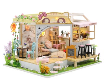 DIY Miniatures Cat Cafe Garden DIY Toy Miniature House Ship Fast