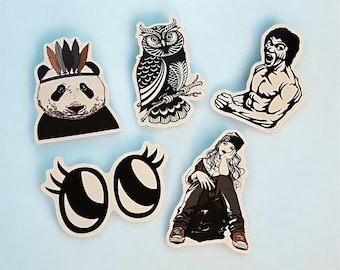 5 Pcs Cool Sticker Pack | Panda Owl & Art Stickers | Laptop Water Bottle Journal Decals | 2x3 Inch