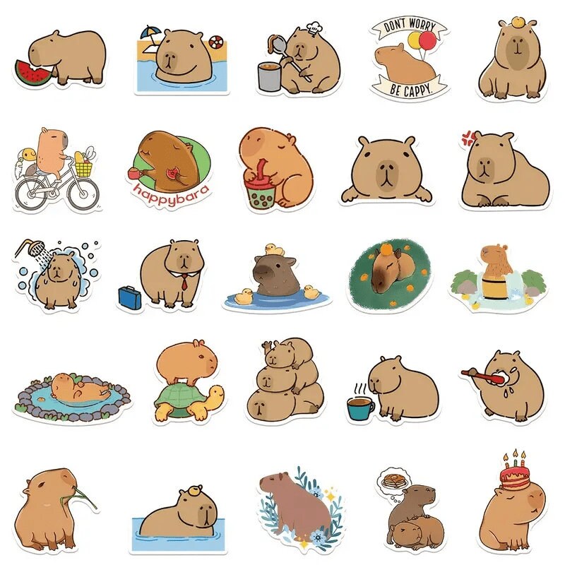 120-Piece Capybara Sticker Pack - Cute Aesthetic Vinyl Waterproof Decals For Teens & Kids