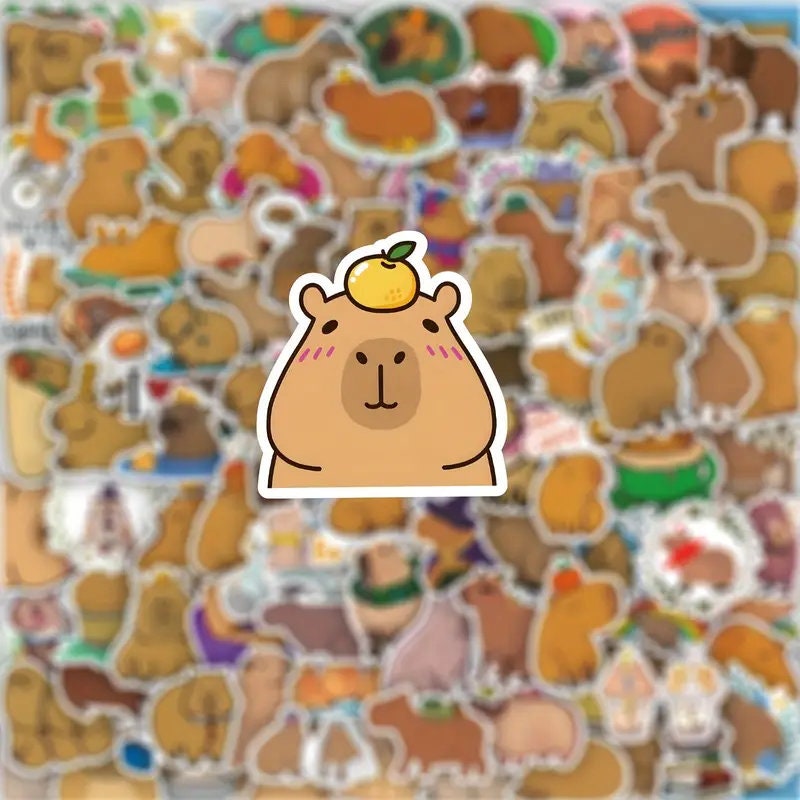 Lot De 100 Autocollants Capybara - Stickers Aesthetic En Vinyle, Imperméables, Sans Résidu, Pour Décorer PC, Skate, Bouteille, Vélo, Casque...