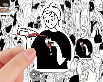 Black and White Female Waterproof Stickers - For Laptop, Water Bottle