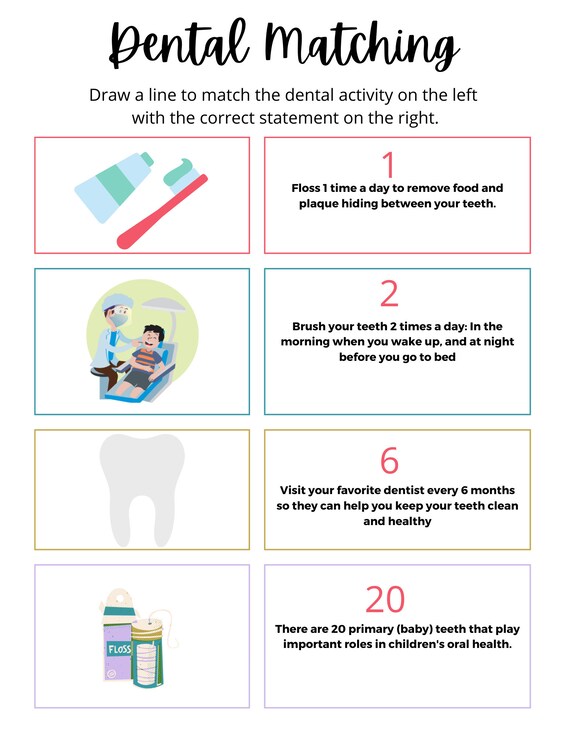 Dental Matching Activity Sheet Etsy