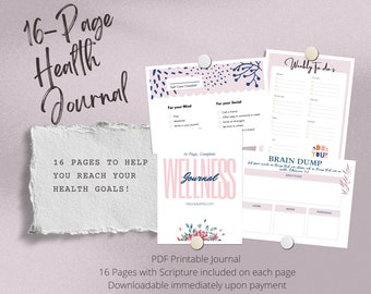 16-Page Health Journal l Wellness Planner l PDF Printable Health Journal with bible verse