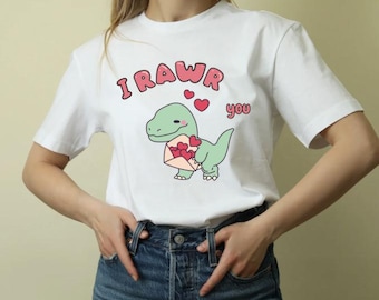 Dinosaur Valentine PNG, Rawr I Love You Design (Digital Download)