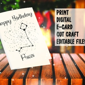 Zodiac Birthday 12 Card BUNDLE Set- Grußkarte zum Ausdrucken, Digital, Personalisieren, E-Card, Cut Craft, Astrologie, Sterne, Horoskop