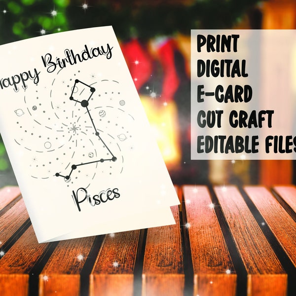 Zodiac Birthday Card BUNDLE Set- Greeting Holiday Printables - Editable Files pdf, jpg, svg, eps - Print, Personalize, E-Card, Cut Craft