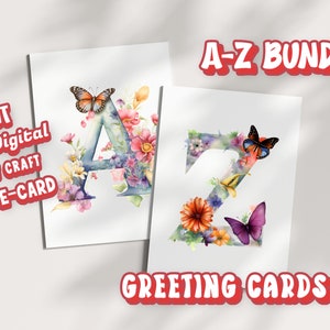 Florales Monogramm ABC Buchstabe Karte BUNDLE - Sommer Gruß Urlaub Geburtstagskarte-Druckbare Dateien Pdf & Digital E-Card Jpg-Summertime FlowerS