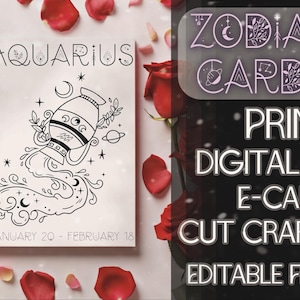 BUNDLE de cartes de voeux du zodiaque VERSEAU Ensemble de cartes d'anniversaire | Imprimable, numérique, à personnaliser, carte électronique, création artisanale | Signe astrologique Verseau avec dates