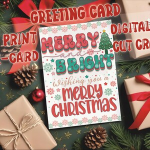 Biglietto di auguri di Buon Natale stampabile - Semplice e bellissimo design vintage - File modificabili pdf, jpg, svg, eps - Stampa, E-Card digitale o taglia